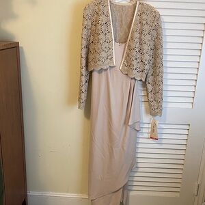 Elegant Beige Lace Overlay Dress